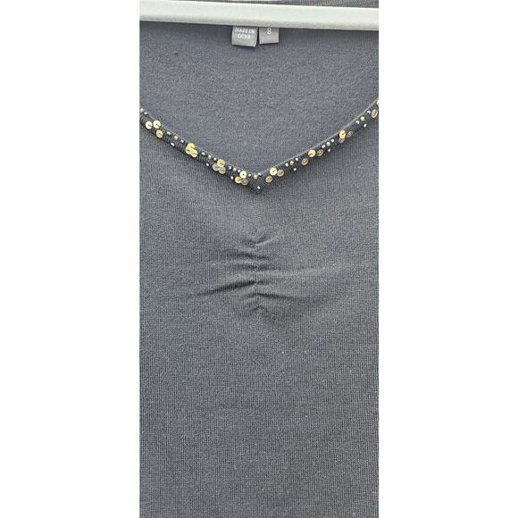 Muse Vintage 90s Top Womens 8 Med Black Silk Nylon Stretch V Neck Sequin Shirt - Picture 9 of 16